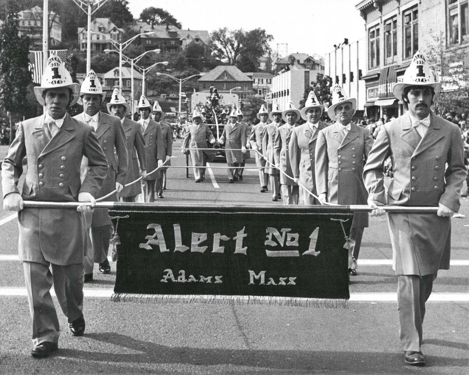 Members of the Adams Alert Hose Co. march in the Oct. 1977 Fall Foliage Parade.